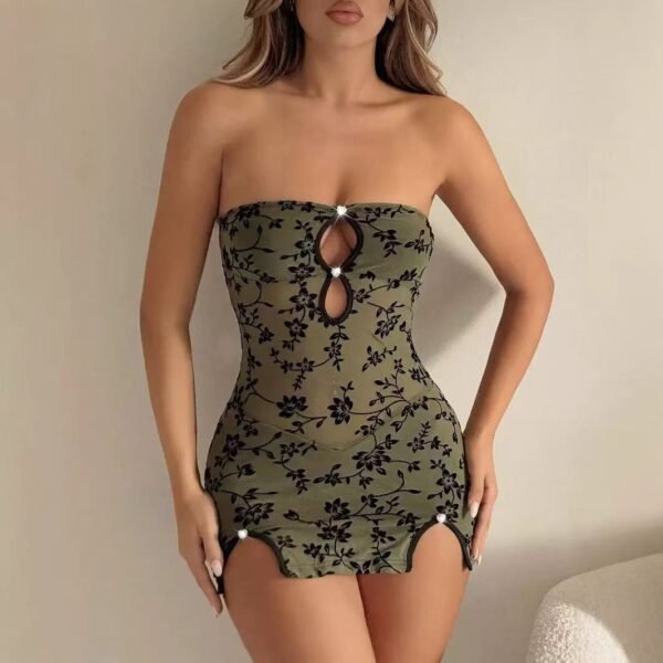 2025 Summer Sexy Women Fashion Retro Elegant Caramel Flower Printed Backless Dress Sexy Spaghetti Strap Backless Slim Fit Dress