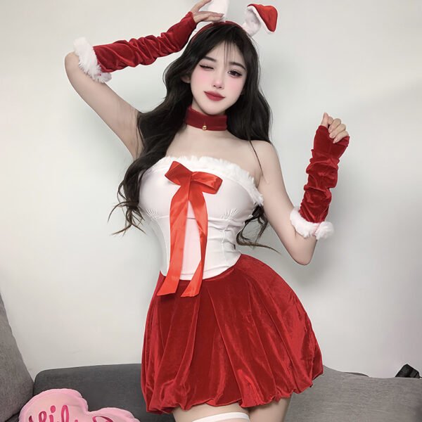 Sexy Bunny Cosplay Costume New Year Outfits Plush Strapless Dress Role Play Nightwear Christmas Party Club Suit