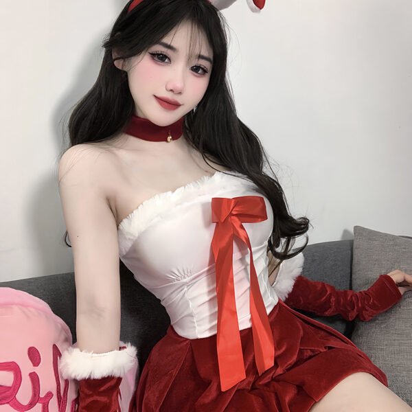 Sexy Bunny Cosplay Costume New Year Outfits Plush Strapless Dress Role Play Nightwear Christmas Party Club Suit